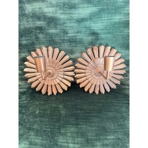 Vintage Gold Sunburst Wall Sconce Set Mid Century Modern Starburst Candle Holder